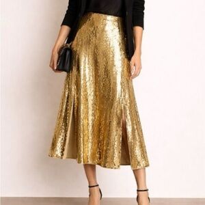 NEW J. Crew Collection Gold Sequin Midi Slit Skirt